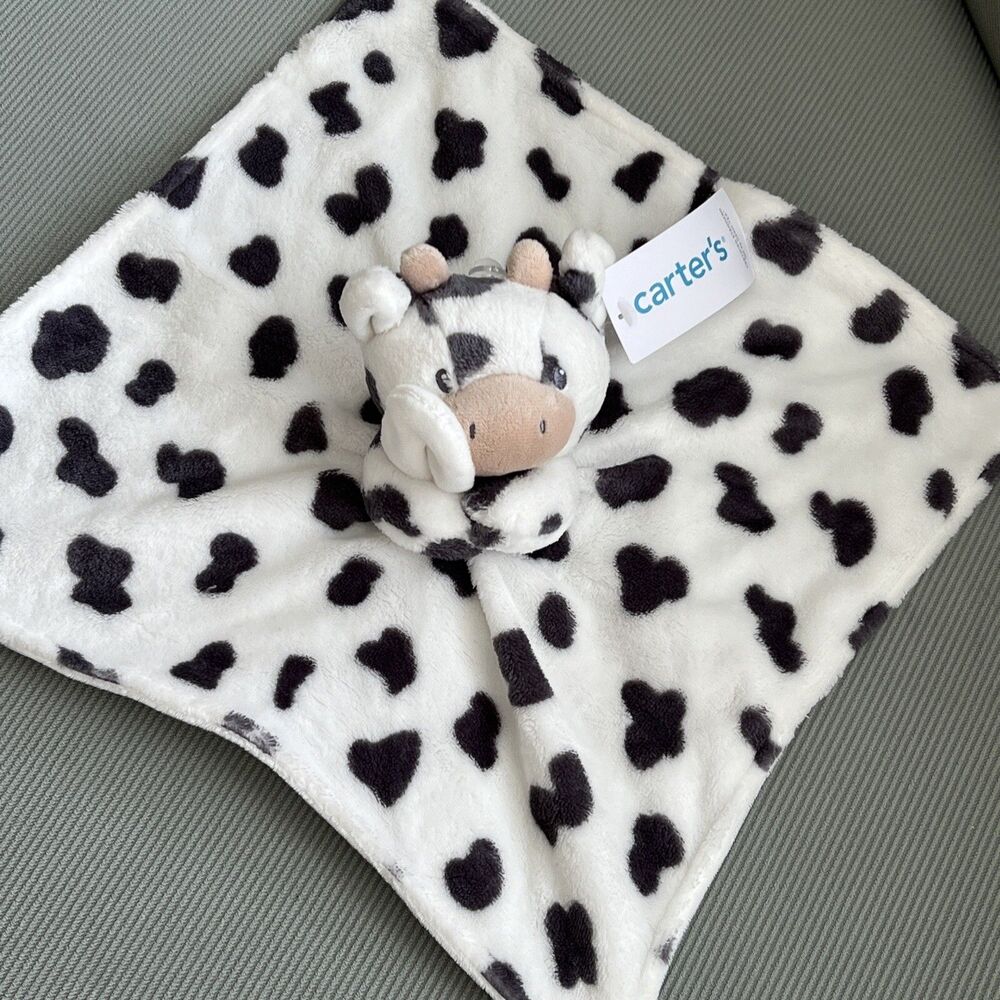 Carters Cow Security Blanket White Gray Soft Plush Baby Lovey Toy 68215